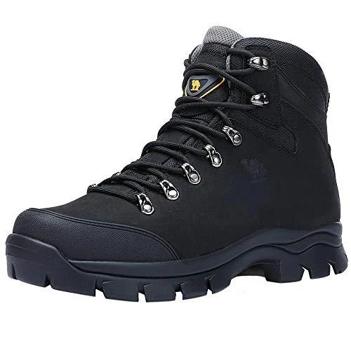 CAMEL CROWN Mens Hiking Boots Outdoor Trekking Backpacking Boot Mid Hiker Boot for Men Genuine Leather 10.5 Black