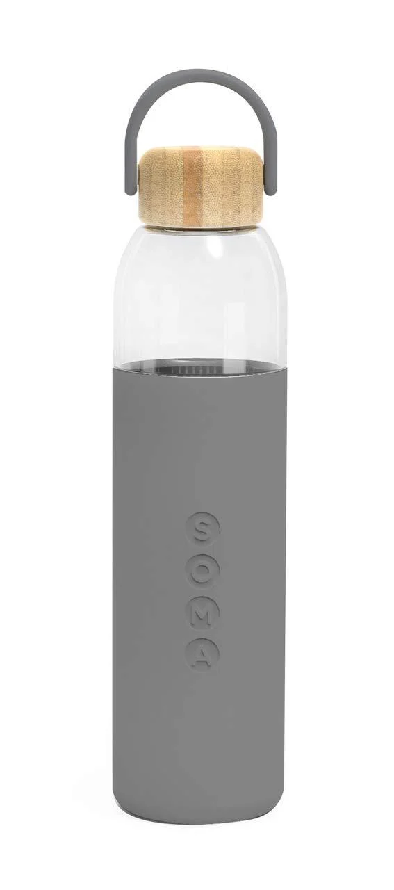 Soma BPA-Free Glass Water Bottle with Silicone Sleeve, Gray, 25oz