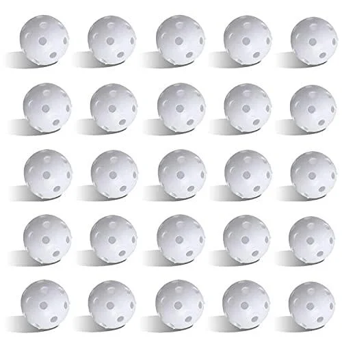 FUNZON Practice Golf Balls, 25 Pack Plastic Airflow Hollow Golf Balls for Driving Range, Swing Training, Lightweight, Training Golf Balls Indoor/Outdoor Use White