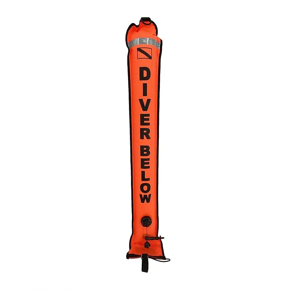 SEAQUANTUM Scuba Diving Inflatable Safety Surface Marker Buoy, Heavy Lead at The Bottom, Reflective Strips on The top Orange 5ft