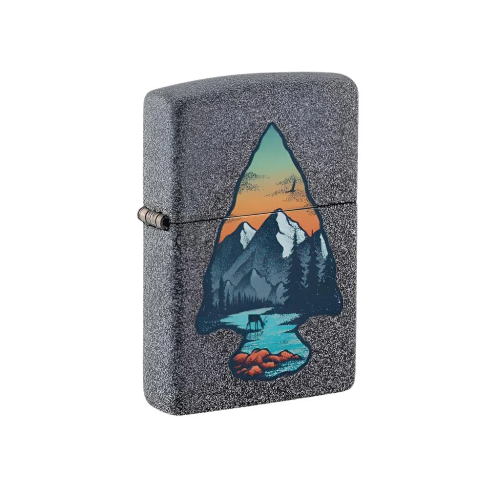 Zippo Lighter Arrowhead & Mountain Scene Iron Stone - Lucas Lighters, LLC