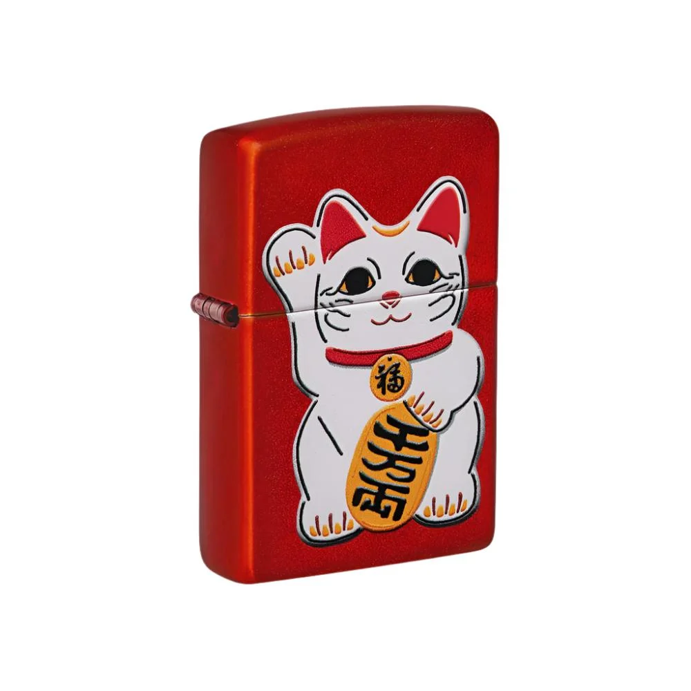 Zippo Lighter Lucky Cat Metallic Red - Lucas Lighters, LLC