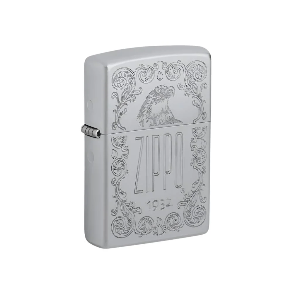 Zippo Lighter Engraved Eagle Satin Chrome - Lucas Lighters, LLC