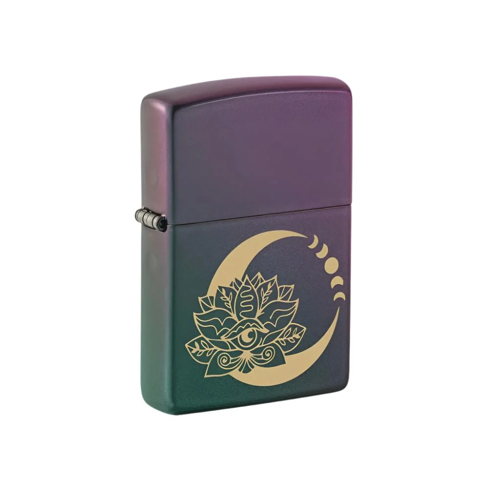 Zippo Lighter Engraved Lotus Moon Iridescent - Lucas Lighters, LLC