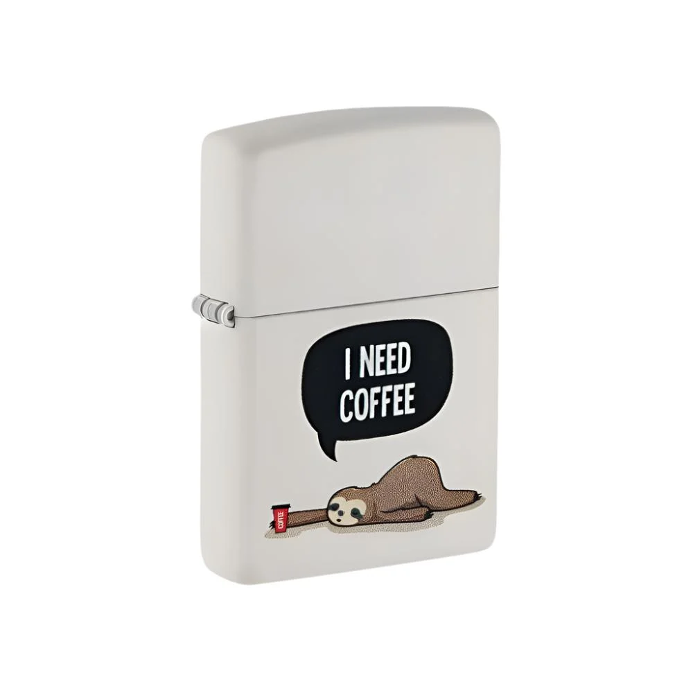 Zippo Lighter I Need Coffee Sloth - Lucas Lighters, LLC