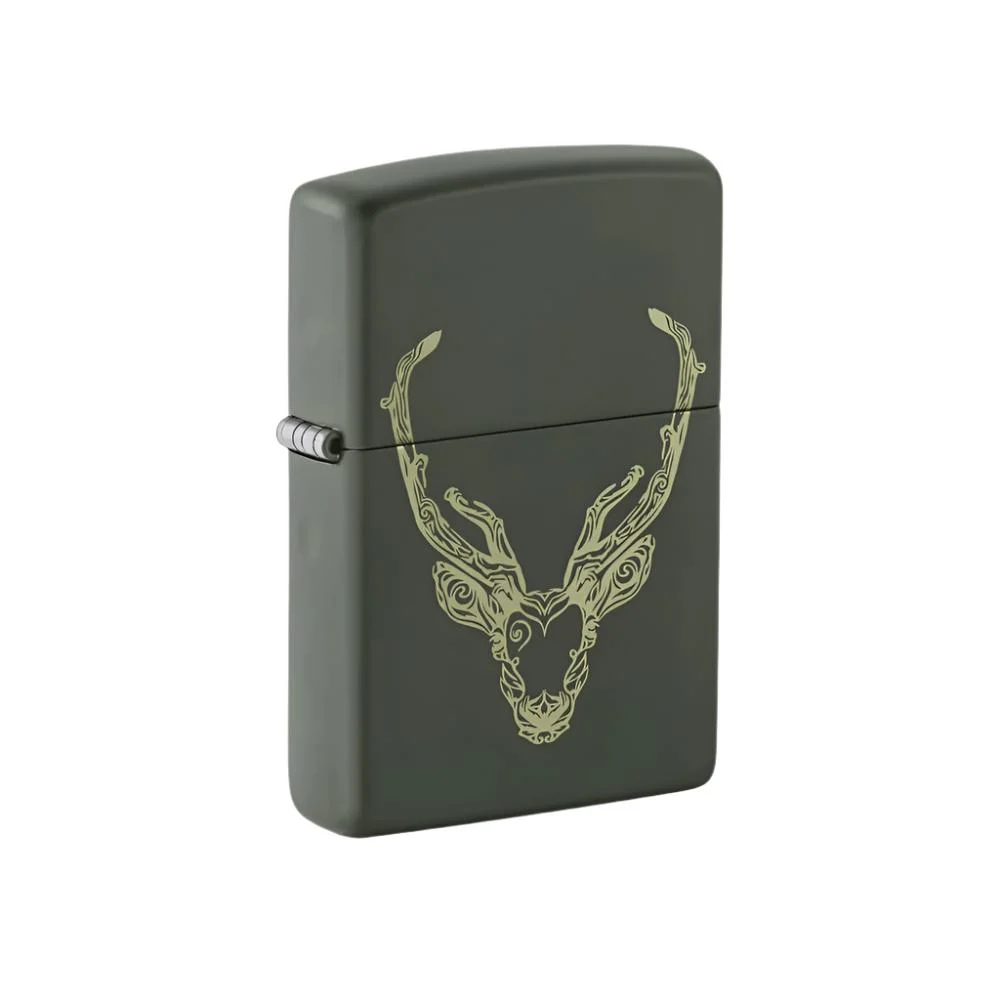 Zippo Lighter Engraved Abstract Deer Design Green Matte - Lucas Lighters, LLC