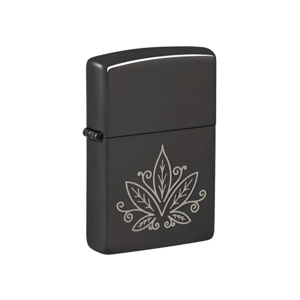Zippo Lighter Engraved Weed Leaf Design High Polish Black - Lucas Lighters, LLC