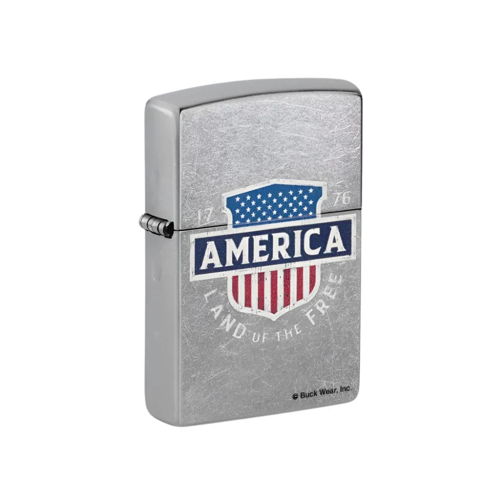 Zippo Lighter Land of the Free Street Chrome - Lucas Lighters, LLC