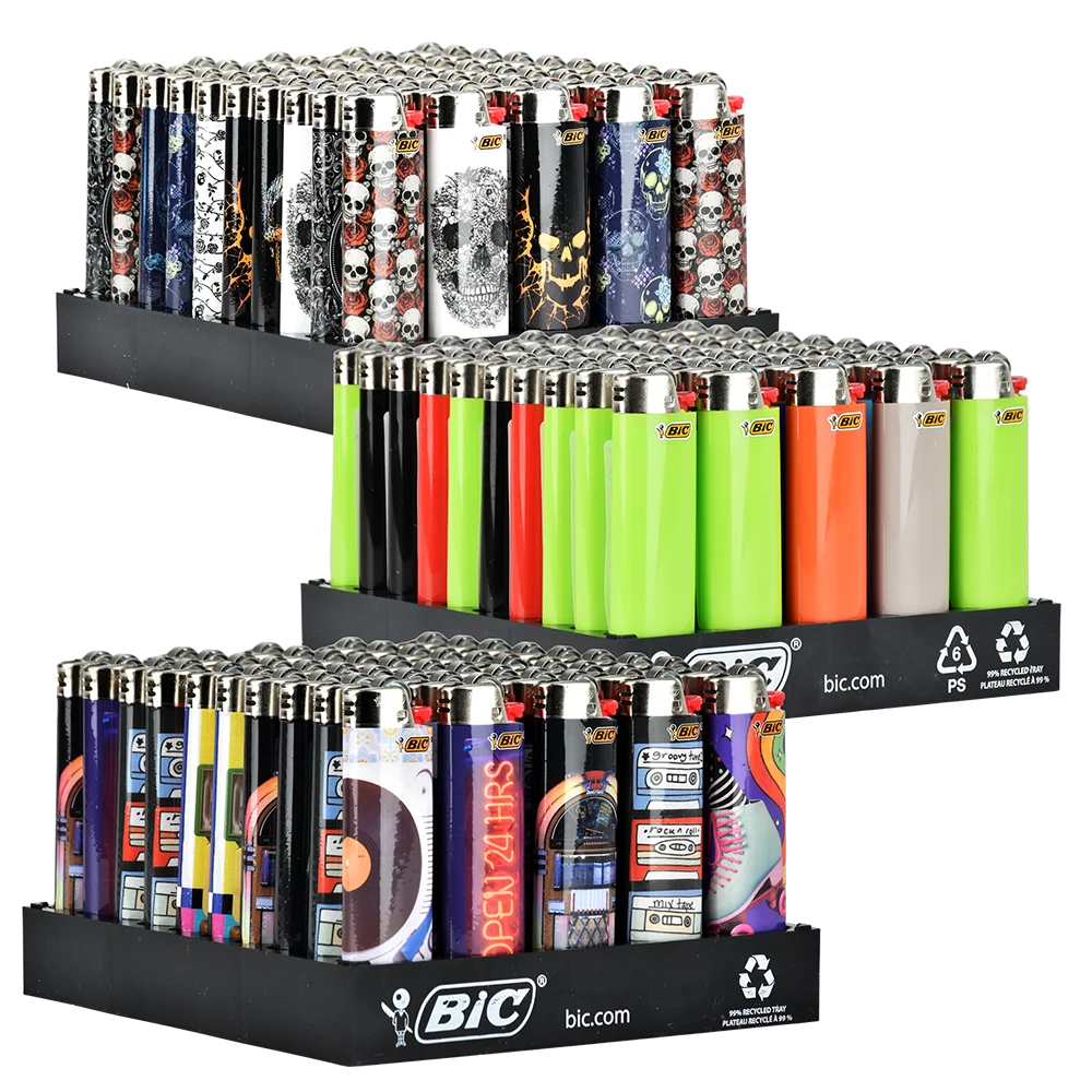 5 Classic Bic Lighter Trays + 1 Free Tray | Assorted Designs | 300ct Bulk Box - New