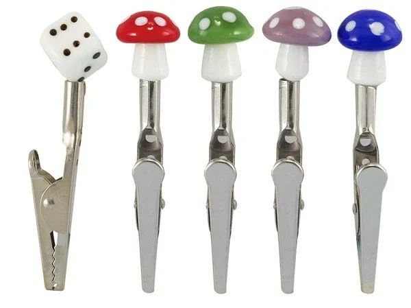Mushrooms & Dice Ceramic Tip Memo Clips | 2.65" | 50ct Bag - New
