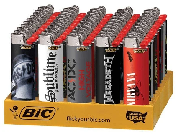 Bic Lighter | Big Rock Bands | Assorted Designs | 50ct Display - New