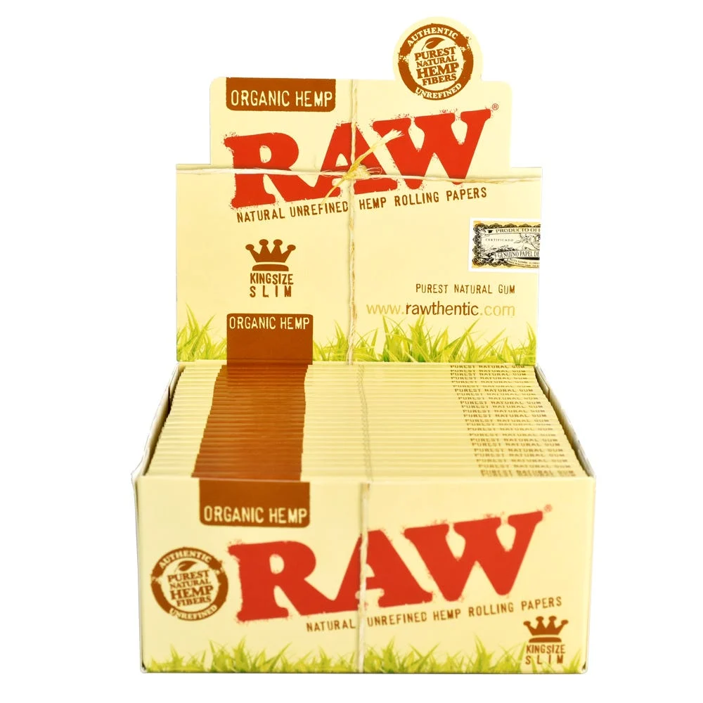 RAW Organic Hemp Rolling Papers | King Size Slim | 50pk Display - New