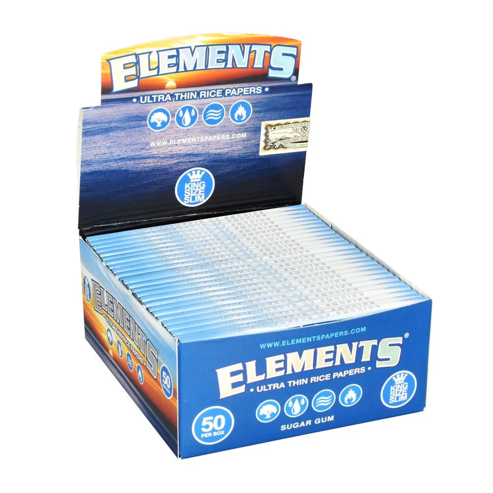 Elements Ultra Thin Rice Rolling Papers | King Size Slim | 50pk Display - New