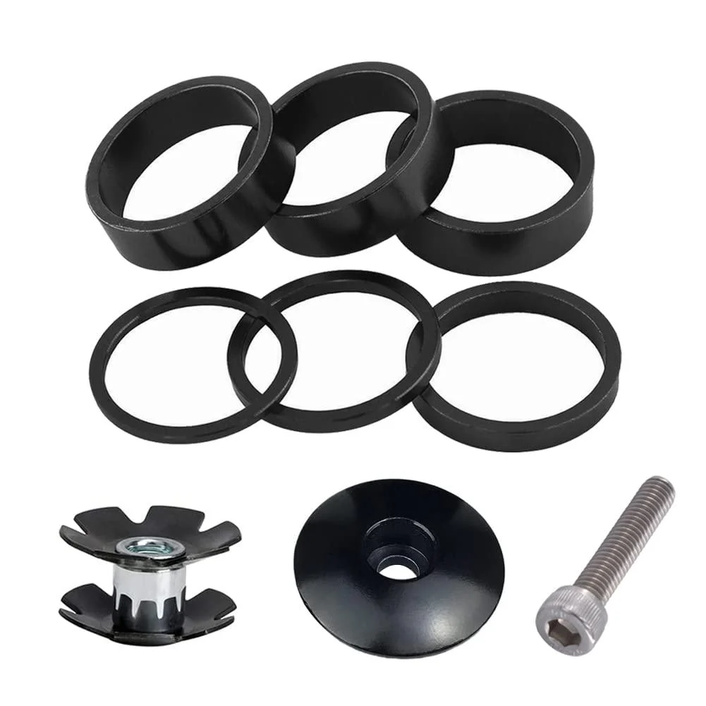 Saipe 9PCS Aluminium Alloy Bicycle Headset Spacer 1-1/8 inch 28.6mm Bicycle Front Fork Stem Spacers Kit Black