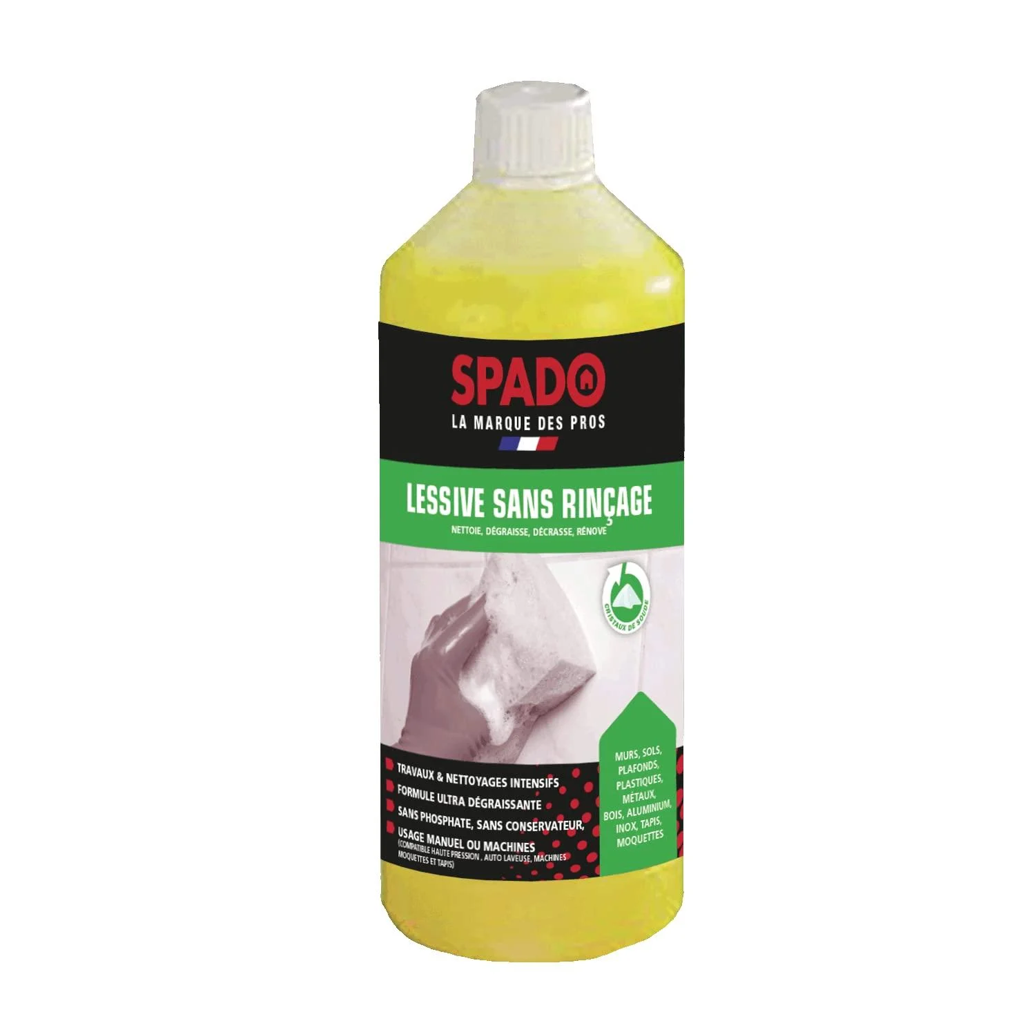 SPADO Pro Leave-In Washing Detergent Multi Surface Cleans Degreases and Degreases Manual or Machine Phosphate Free No Preservatives Liquid 1 L Made in France