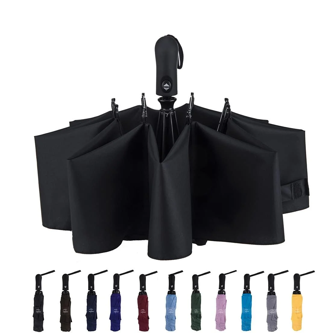NOOFORMER Travel Inverted Automatic Umbrella Reverse Windproof Golf Compact Lightweight Car Umbrellas for Men & Women A2-Black
