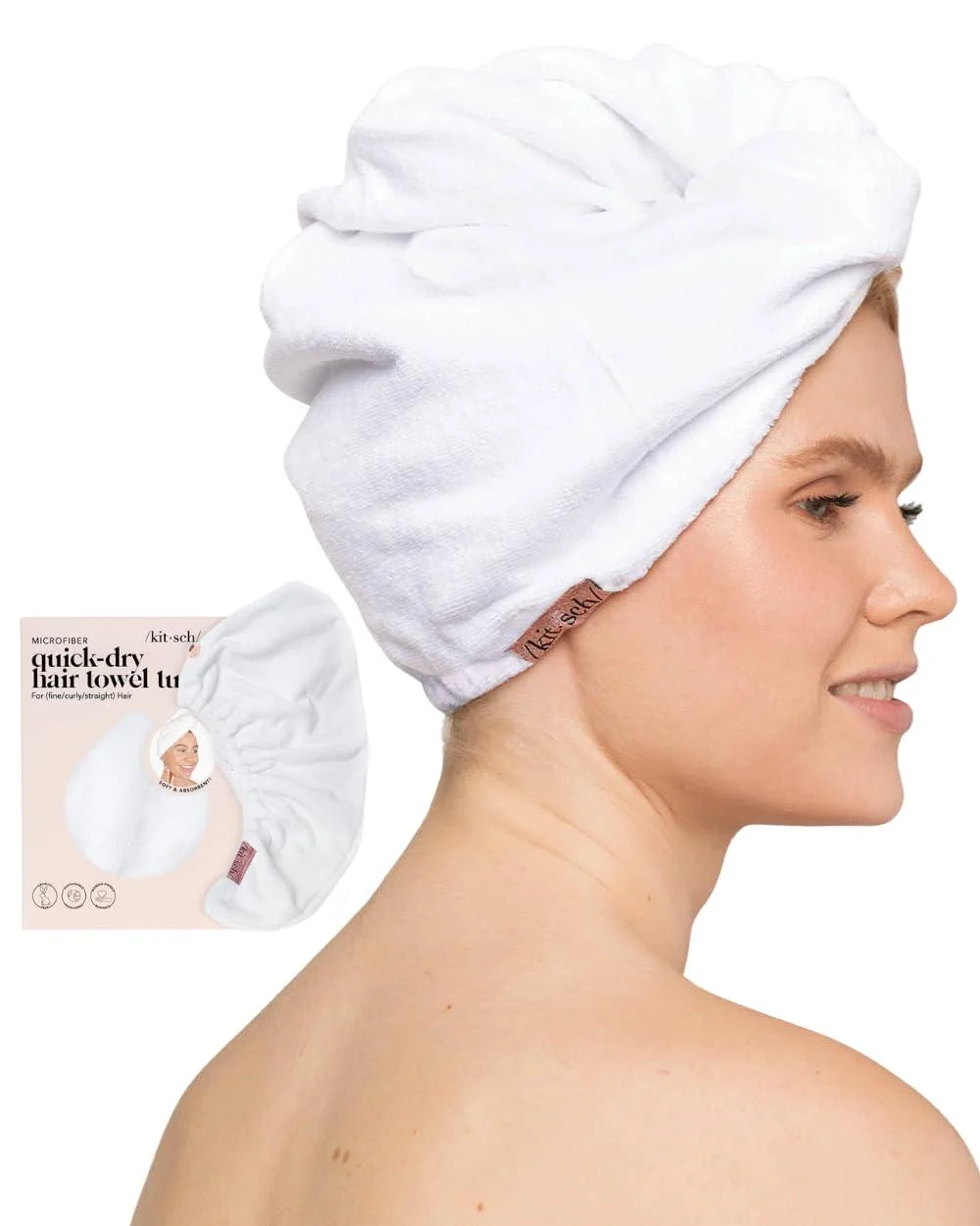 Kitsch White Quick Drying Microfiber Hair Towel 1 EA Pink white