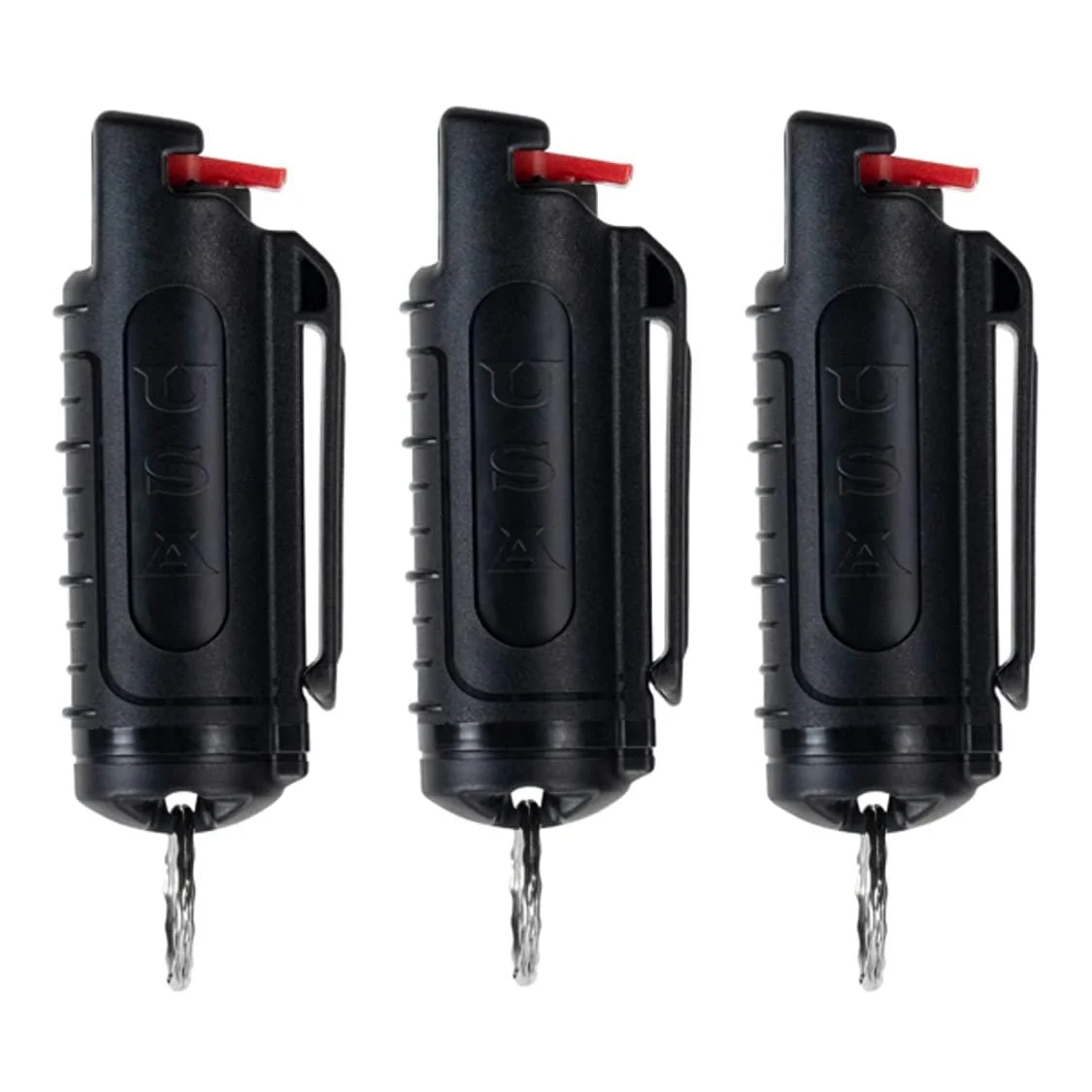 Police Magnum Keychain Pepper Spray Self Defense Belt Clip Holder - 3 Pack Tactical Maximum Strength OC with Dye - Small Safety Key Chains for Women & Men - Made in The USA Black
