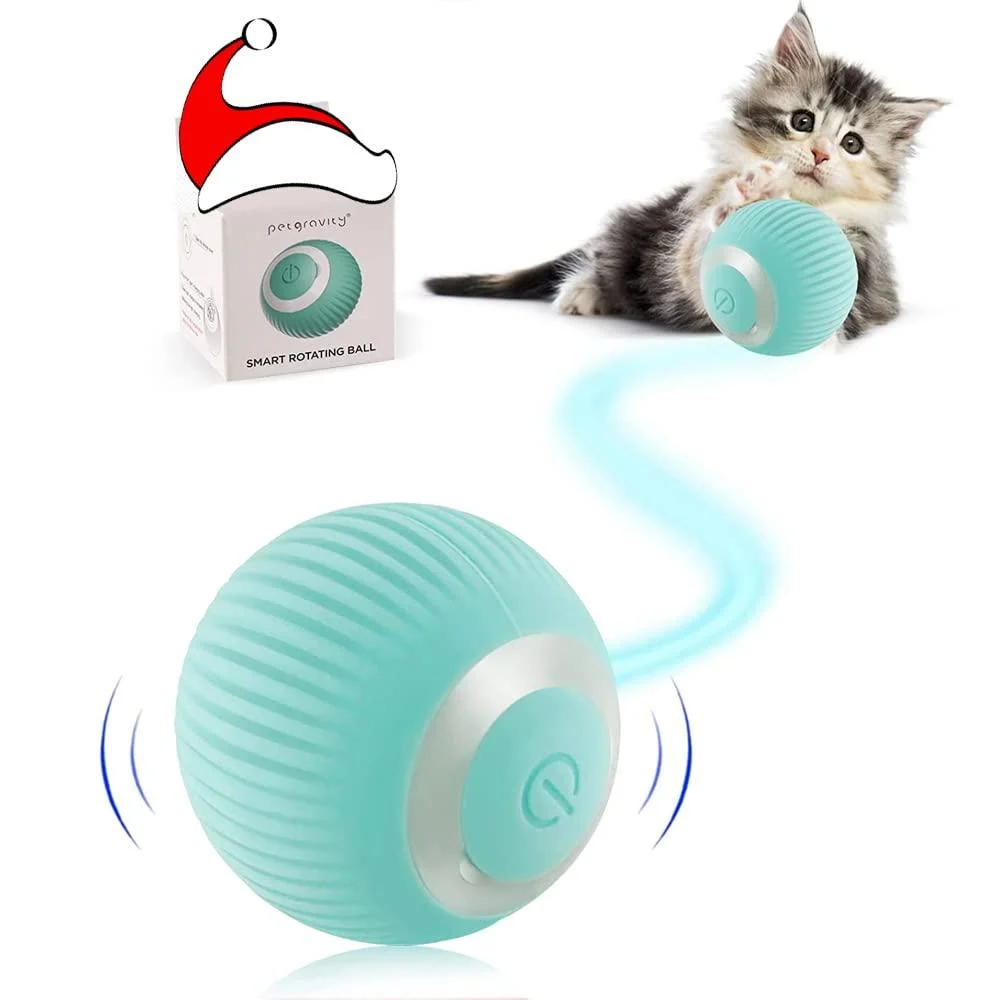 Havenfly Interactive Cat Ball Toy Intelligent Indoor Automatic Moving Ball Puzzle Dispel Boredom USB Charging Pet Toy with Light Fun Present for Kitten (Blue) Blue+roll