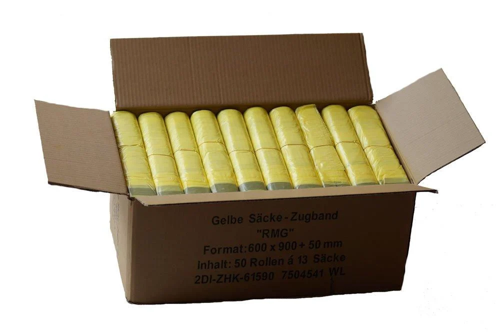 Yellow bag - One box with 50 rolls (650 yellow bags) - 15 m film thickness