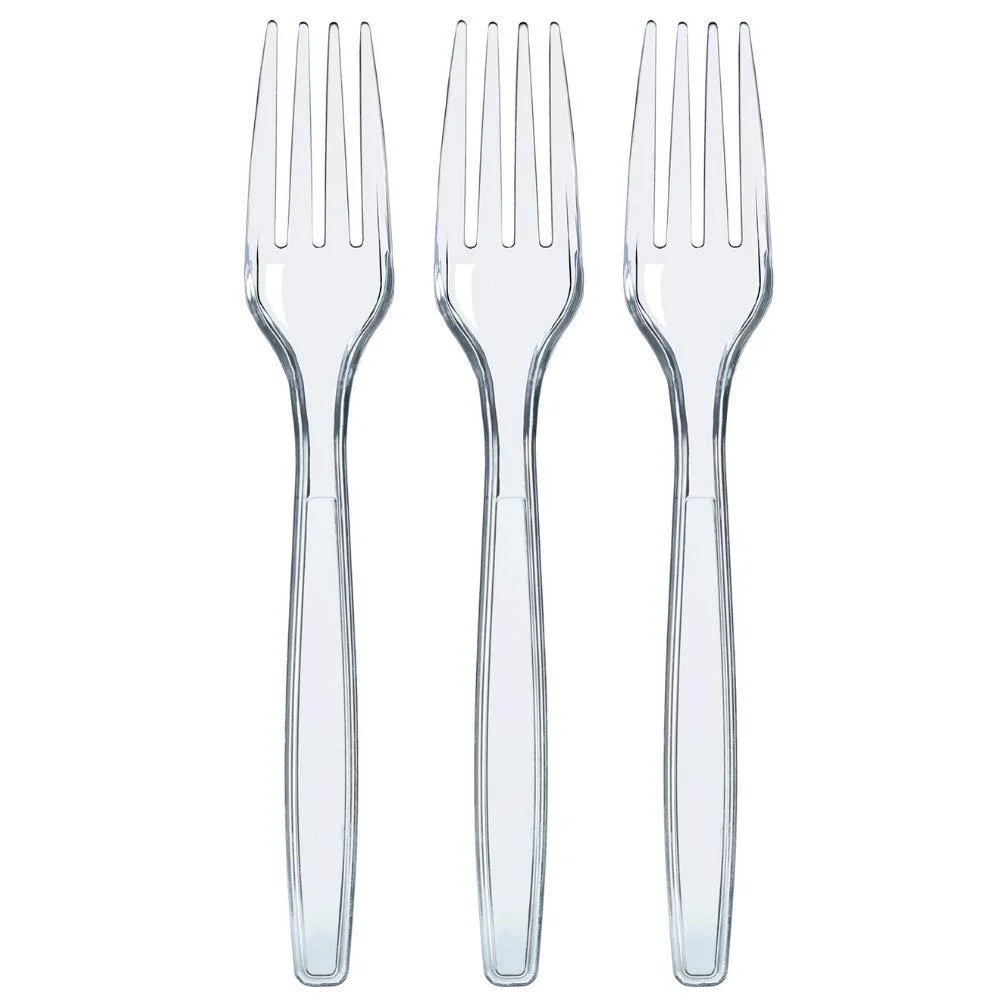 100 Clear Plastic Forks | Heavy Duty Plastic Silverware | Fancy Plastic Cutlery | Elegant Disposable Forks Pack | Bulk Disposable Flatware | Plastic Utensils Set | Disposable Silverware Cutlery Forks Clear (100) - Prestee