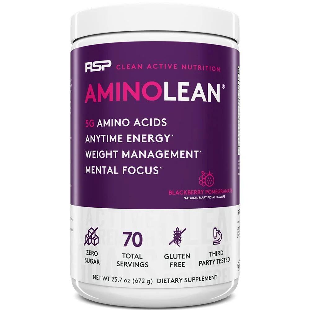 AminoLean Pre Workout Powder, Amino Energy & Weight Management with BCAA Amino Acids & Natural Caffeine, Preworkout Boost for Men & Women, 70 Serv Blackberry Pomegranate 1.38 Pound (Pack of 1) - RSP NUTRITION