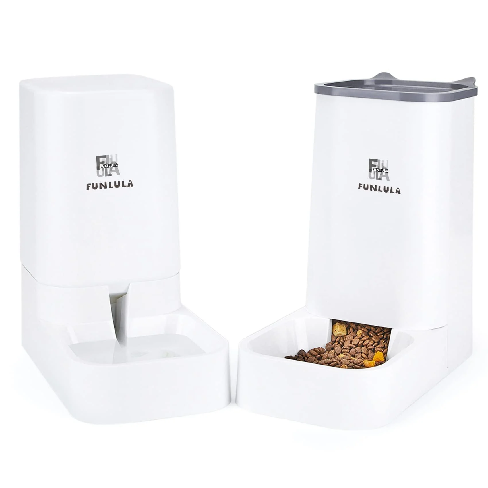 Pet Food Feeder and Water Feeder Self-Dispensing Gravity Automatic Dispenser Bundle Station Device Set for Large Middle Small Cats Dogs Kitten Puppy Automatic Feeder Square Set-White