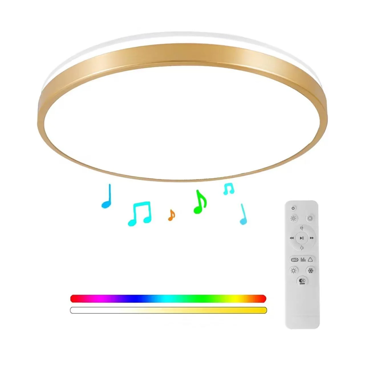 Horevo 30cm Bluetooth ceiling lamp with remote control 24W champagne golden ceiling lamp dimmable and color-changing light with speaker light Suitable for children's room bedchamber gold frame with remote control