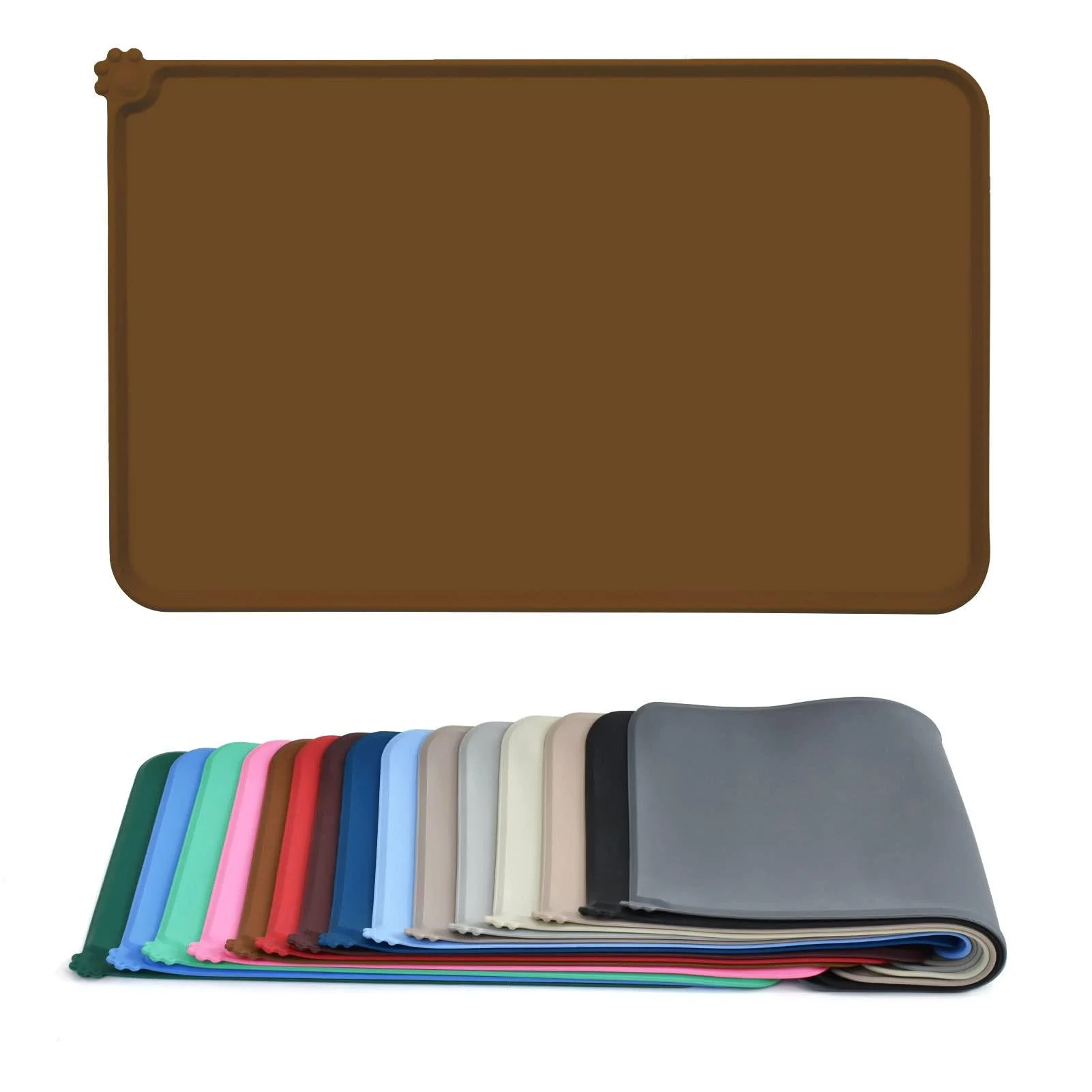 AUDWUD Silicone waterproof dog and cat pet feeding mat anti-slip pet bowl mat pet feeding mat 61 x 41 cm brown