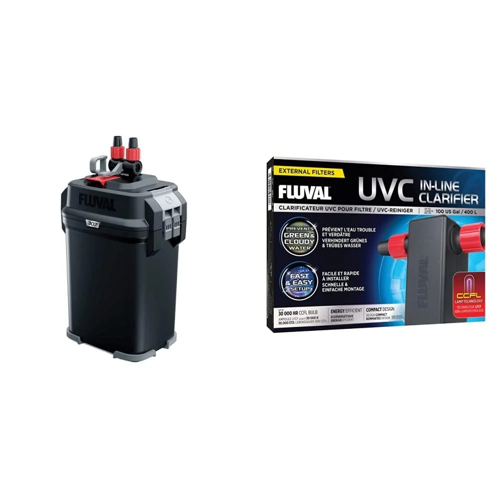 Fluval A447 307 external filter 300 L&UVC clarifiers for aquariums UVC clarification with CCFL-LAMP technology 447 g (1-pack) black 300 l bundle with UVC clarifier 447 g