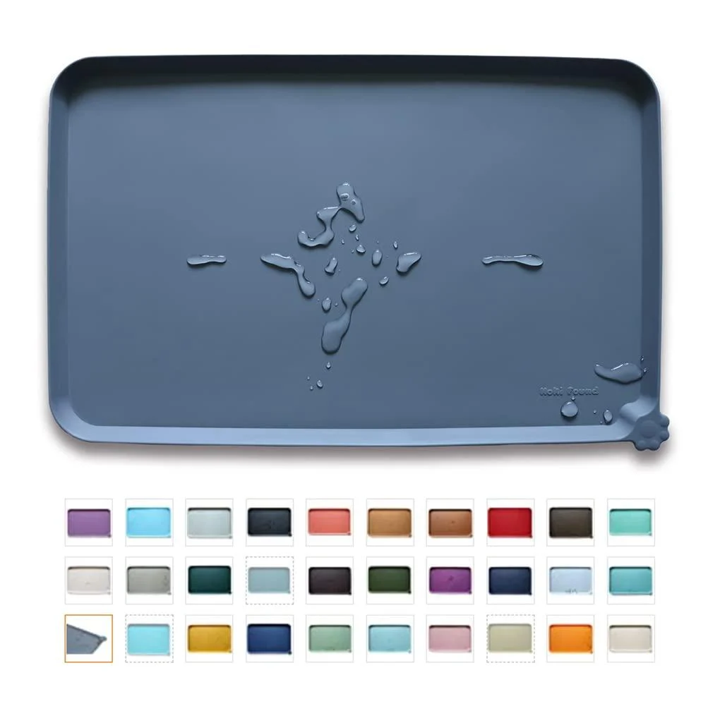 Hoki Found Waterproof Silicone Pet Feeding Mats with High Lips, Multiple Size and Colors for Dogs, Cats & Others 19 x 12 Gray
