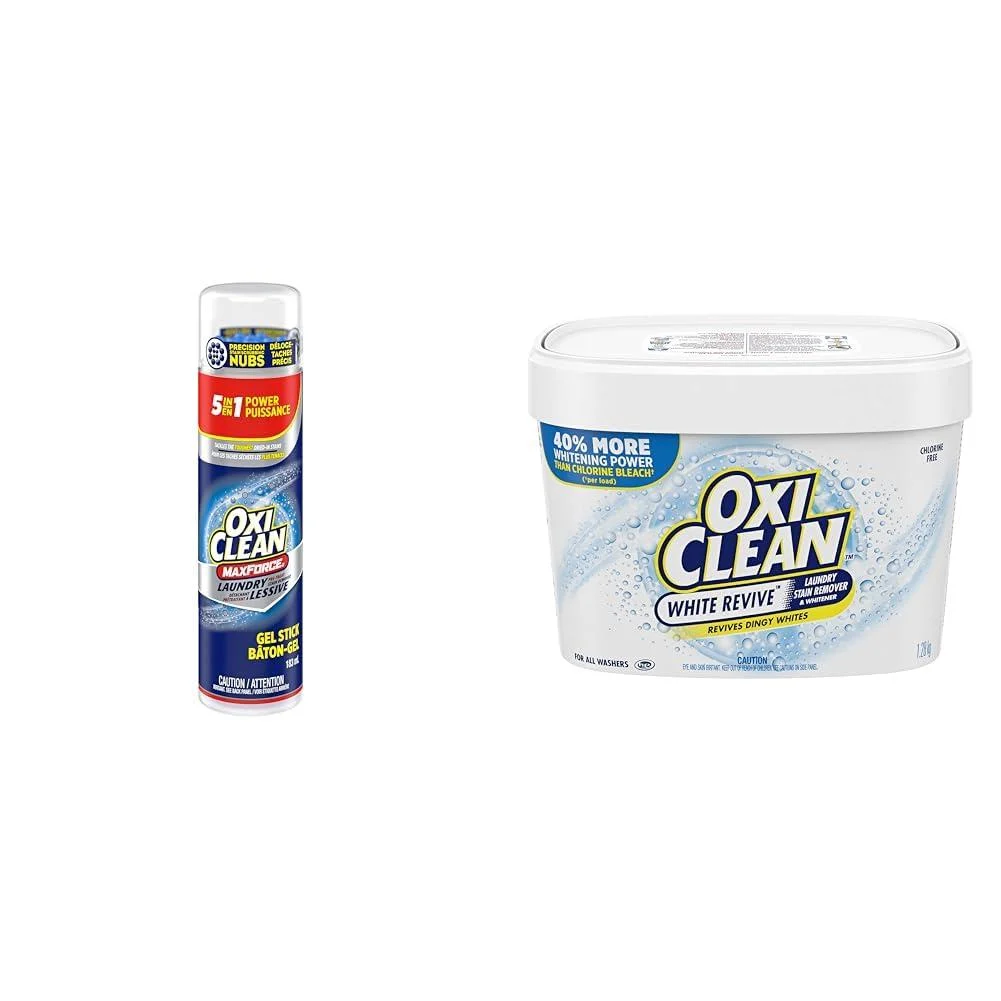 OxiClean Maxforce Gel Stick (183 mL) + OxiClean White Revive Laundry Stain Remover Powder (1.28-kg) Spray + Powder 1.28-kg