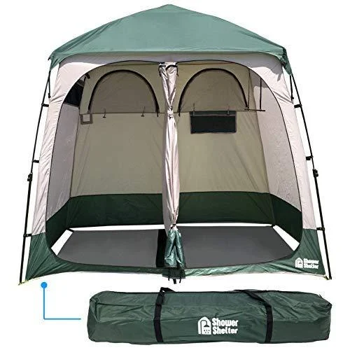 EasyGo Product Shower Shelter Giant Portable Outdoor Pop UP Camping Shower Tent Enclosure Changing Room 2 Rooms Instant Tent 7.5' Tall x 4' Deep x 7.5' Wide, Green - EasyGoProducts