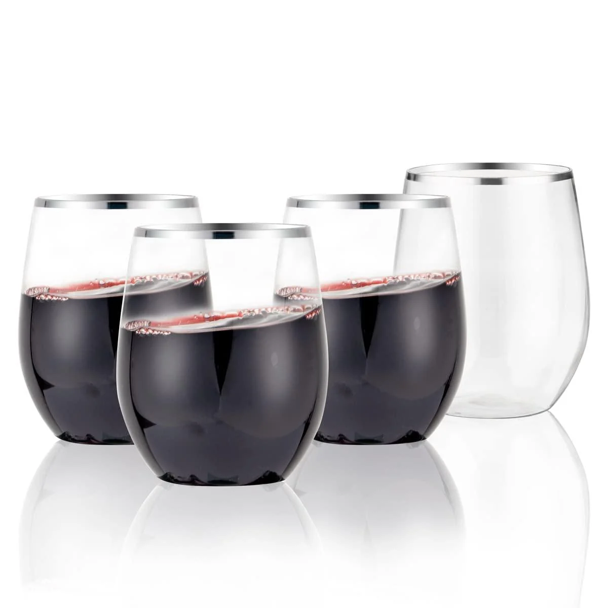 SUT 24 Disposable Stemless Wine Glasses 12OZ Plastic Party Wine Cups Silver Unbreakable Wine Glasses Shatterproof Reusable and BPA-Free Clear Drinking Glasses Perfect for Outdoor Party Wedding
