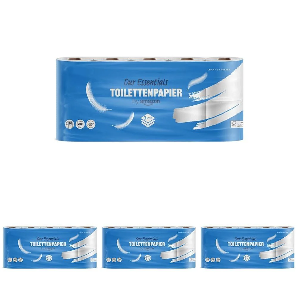 Our essentials by Amazon Zollstoff by Amazon toilet paper 3-layer 200 sheets 10 rolls 1-pack (pack with 4) Multi-colored bathroom toilet paper 10 pieces (4 Pack)