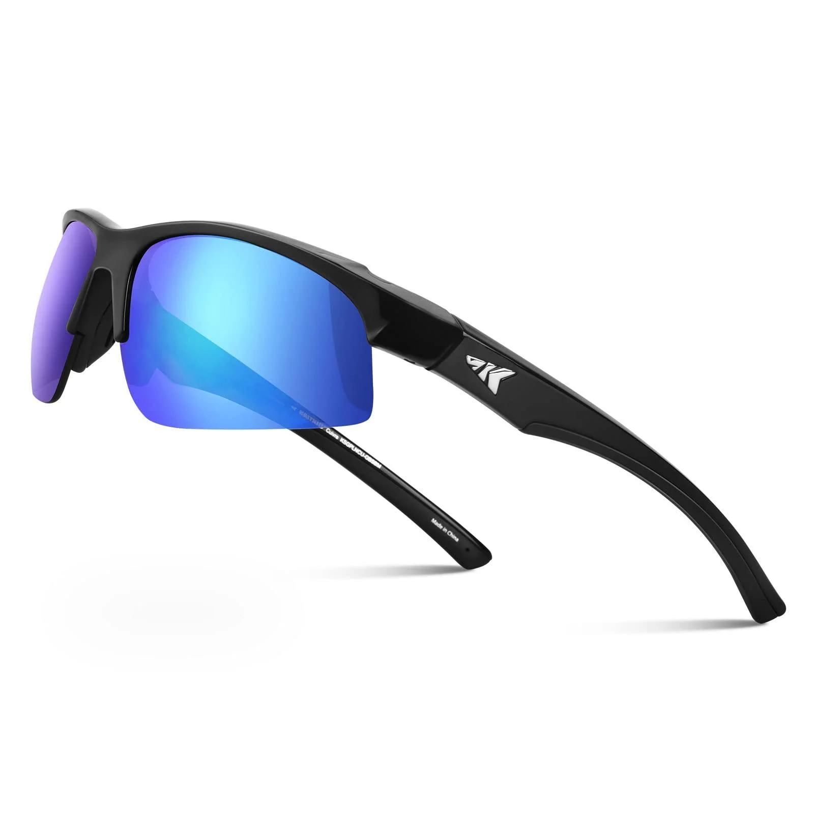 KastKing Cuivre Polarized Sport Sunglasses for Men and Women, Ideal for Driving Fishing Cycling and Running,UV Protection Frame:gloss Black/Lens:smoke - Cobalt Mirror