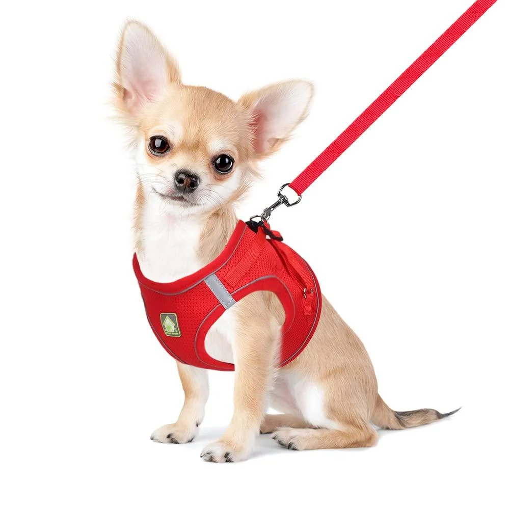 Femax dog harness with leash for small medium dog cats soft mesh puppy dishes breathable breast harness adjustable reflective no pull vest chihuahua cat m (breast 35-40cm) red