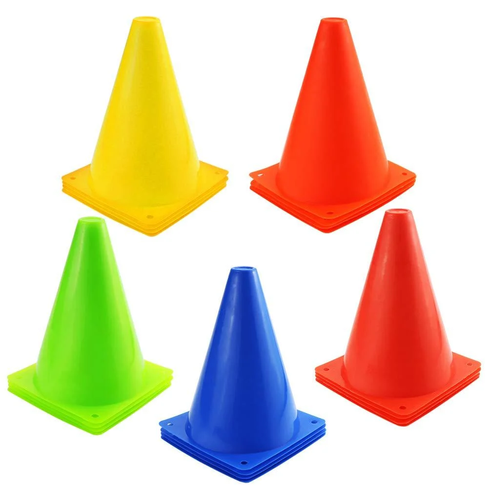 KUQQI 7 Inch Plastic Agility Cones 20 Pack Set, Sports Soccer Flexible Cone for Training, Party, Activity, Traffic(Multicolor)