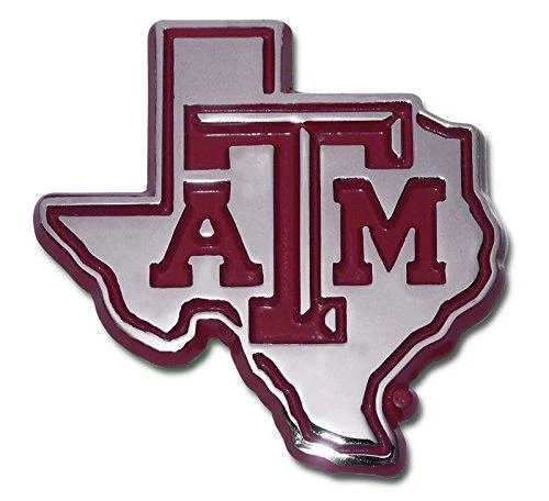 Texas A&M Aggies METAL Auto Emblem with Maroon Trim in Shape of Texas - AMG Auto Emblems