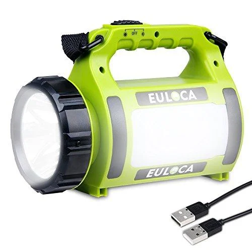 EULOCA Rechargeable CREE LED Spotlight, Multi Function Camping Lantern Big Flashlight, Power Bank,Waterproof Searchlight for Hurricane Emergency, Hiking, Home and More USB Cable Included 2600mAh