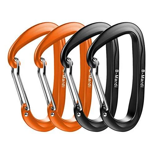 B-Mardi Lightweight Heavy Duty Locking Carabiner Clips-12kN (2697 lbs) caribiniers for Hammocks,Keychain & Utility Wiregate Black+Orange-4pcs