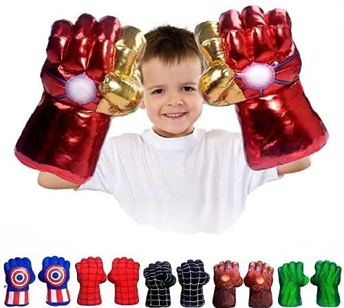 Incredible HOK Superheros Gauntlet Smash Hands Fists Big Soft Plush Gloves Pair Costume Green Iron M Gold - FEIDAR
