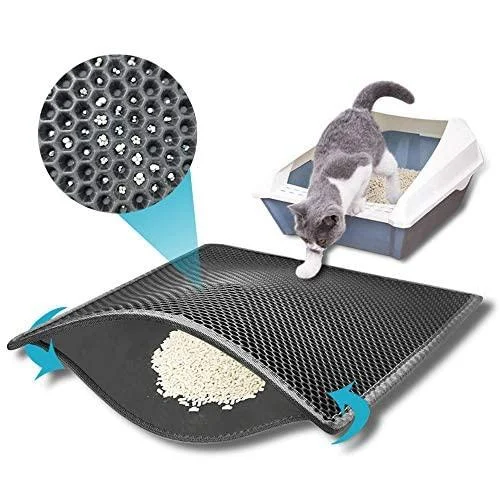 kaxionage Cat Litter Mat, Litter Box Mat,Honeycomb Double Layer Trapping Litter Mat Design,Waterproof Urine Proof Kitty Litter Mat,Easy Clean Scatter Control 15" X 24" 1Pack Grey