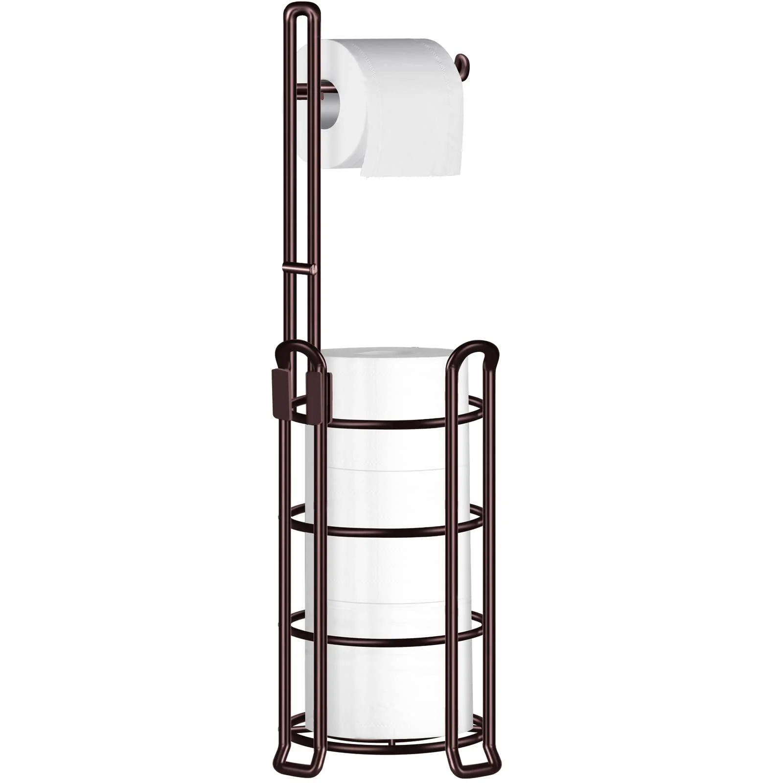 TomCare Toilet Paper Holder Toilet Paper Stand and Dispenser for 3 Spare Rolls Metal Wire Free-Standing Toilet Tissue Paper Roll Storage Shelf Bathroom Accessories Storage Organizer Bronze