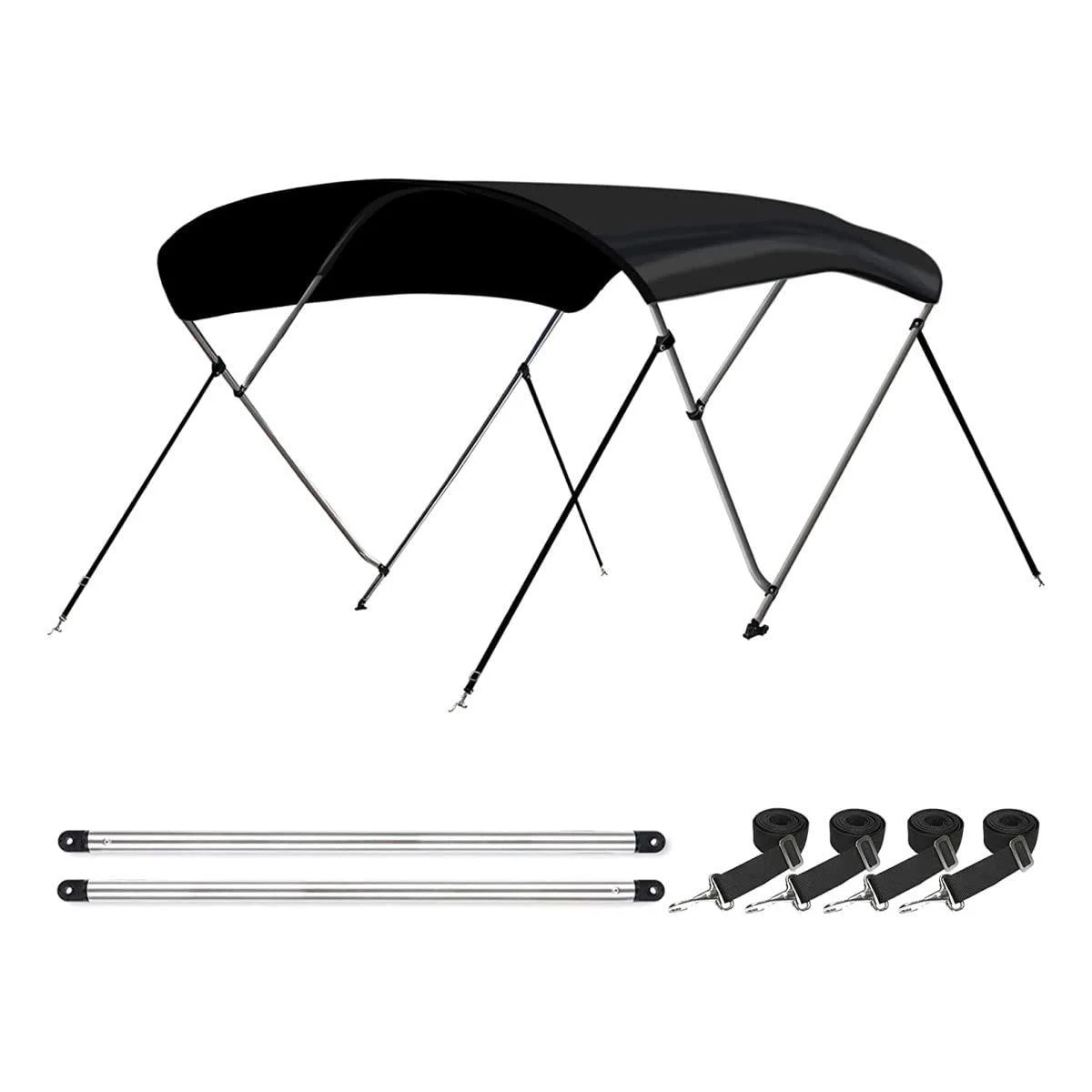 Leader Accessories 10 Colors 3 Bow 4 Bow Bimini Top Cover for Boat Includes 4 Straps 2 Rear Support Poles Mounting Hardwares Storage Boot with 1" Aluminum Frame Black 4 Bow 8'L x 54"H x 85"-90"W
