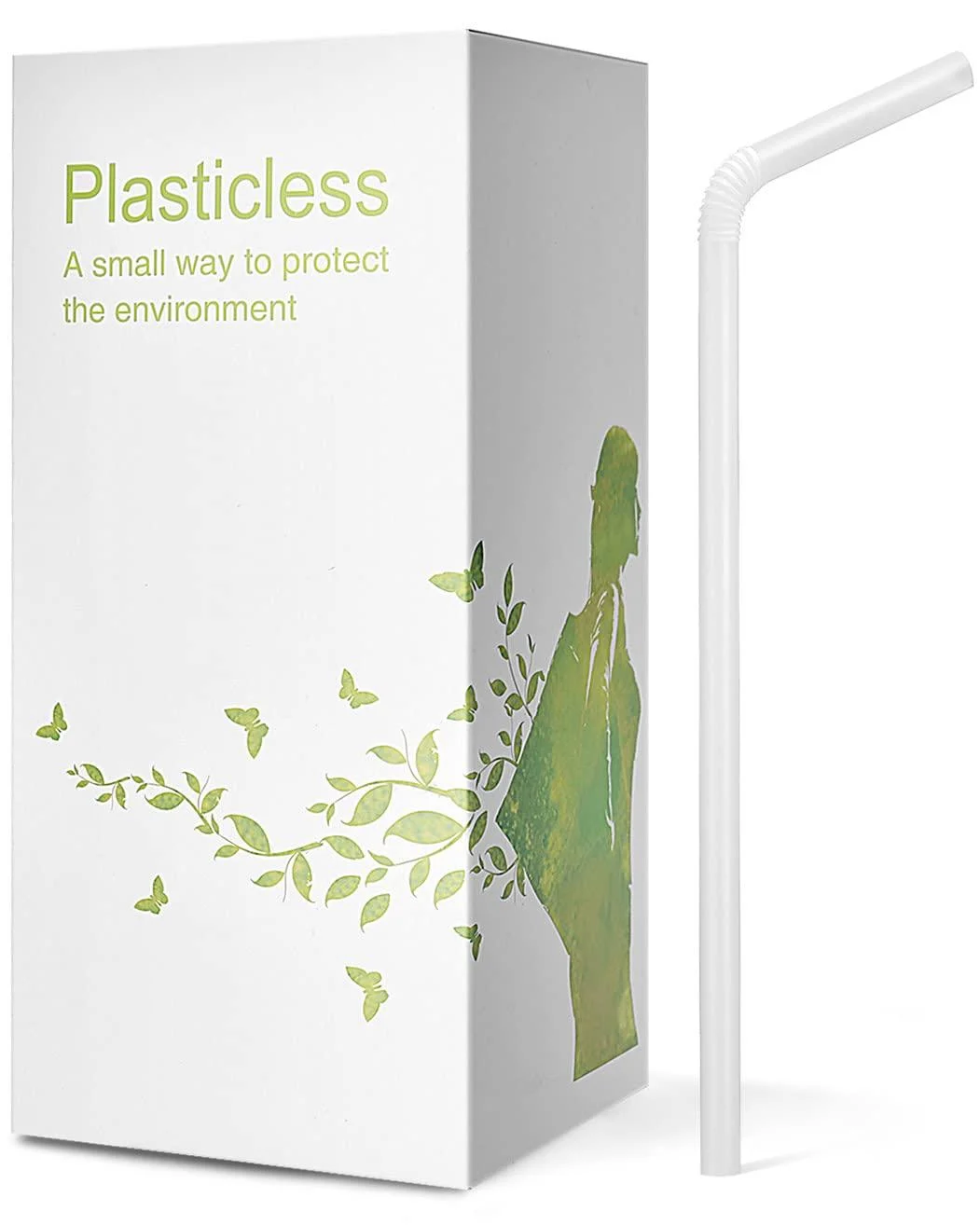 200 Count 100% Plant-Based Compostable Straws - Plasticless Biodegradable Flexible Drinking Straws - A Fantastic Eco Friendly Alternative to Plastic Straws White 8.25''