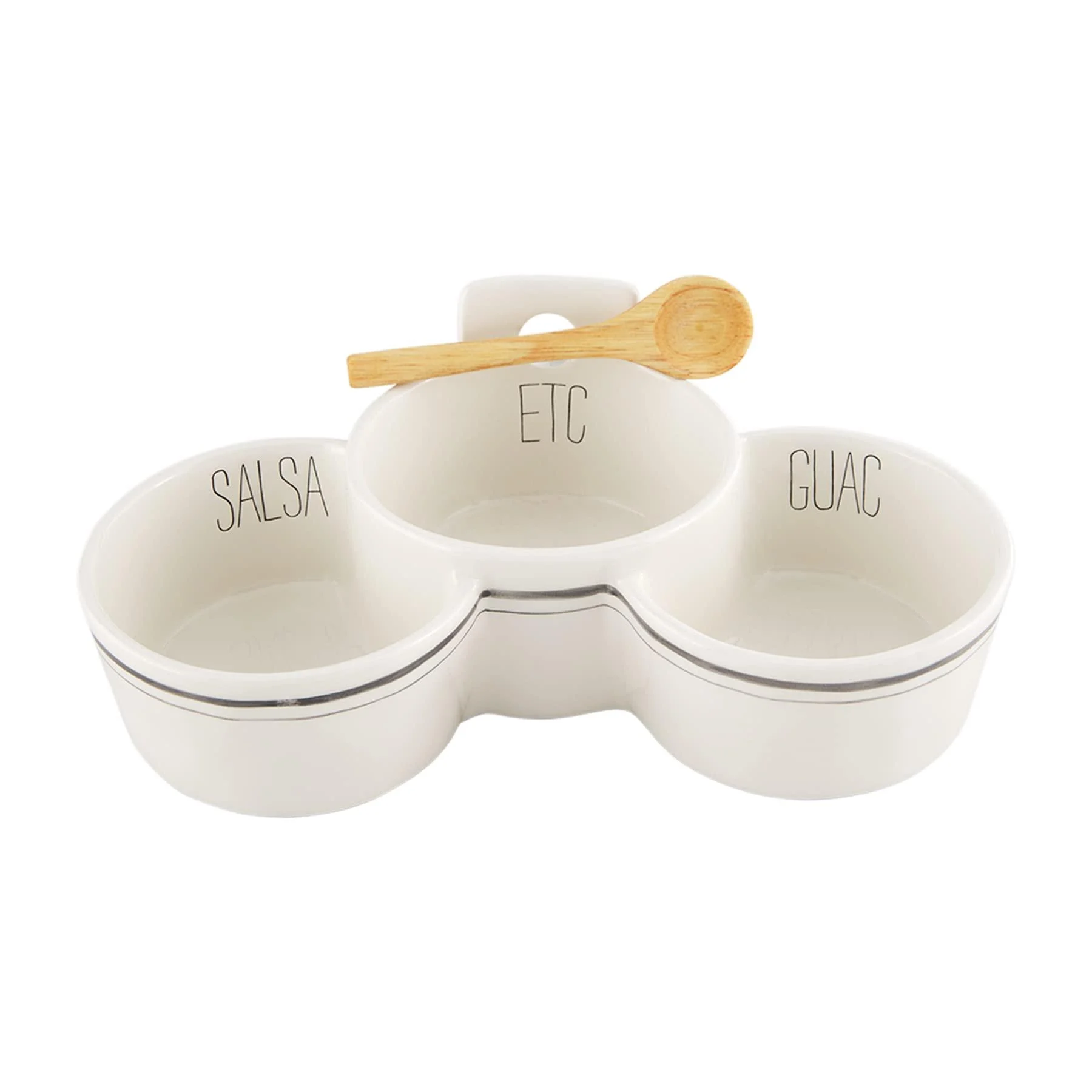 Mud Pie Bistro Salsa and Guacamole Dip Bowl Set, 3.75" x 10" Triple Dip