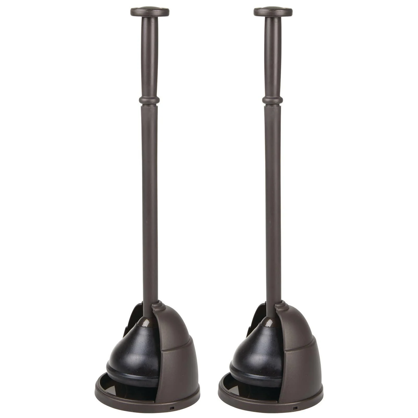 mDesign Plastic Toilet Plunger with Storage Holder Cover Set, Compact Discreet Freestanding Caddy for Bathroom, Powder Room, Modern Design - Heavy Duty - Hyde Collection - 2 Pack, Bronze