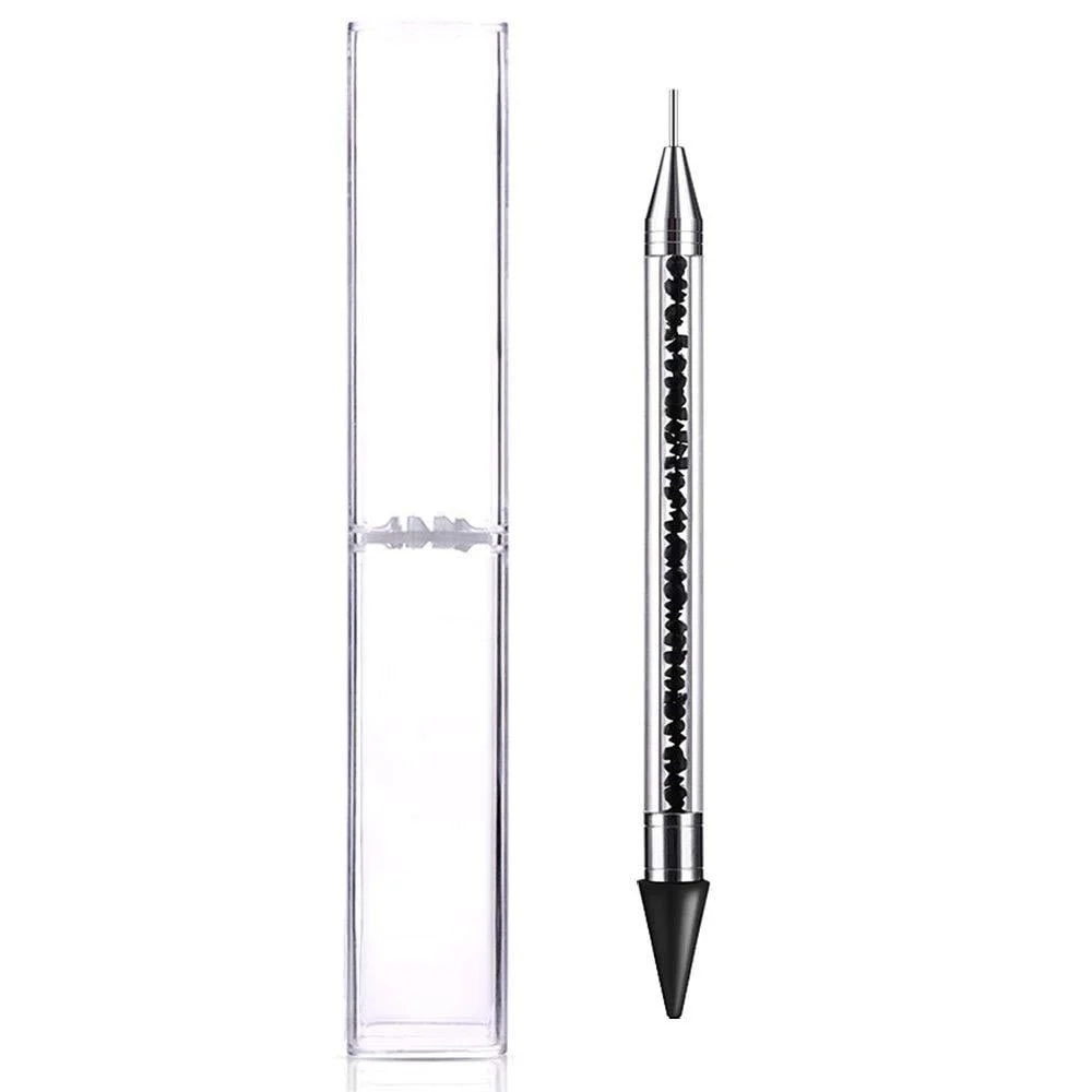 Onwon Dual-Ended Nail Rhinestone Picker Tip Pencil Pick Up Applicator Dual Tips Dotting Pen Beads Gems Crystals Studs Picker with Acrylic Handle Manicure Nail Art Tool (Black)