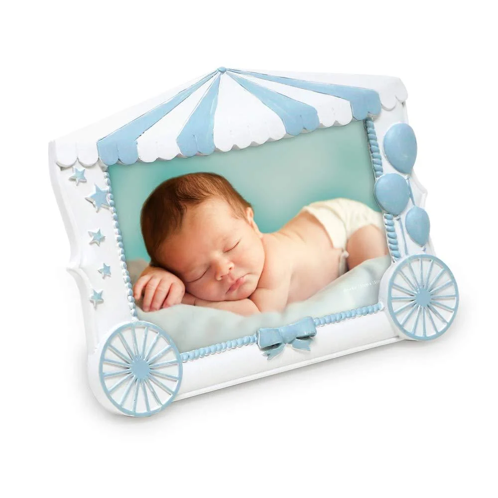 Isaac Jacobs 4x6 Resin Sentiments Baby Picture Frame, Display on Tabletop, Desk (White with Blue) - Isaac Jacobs International